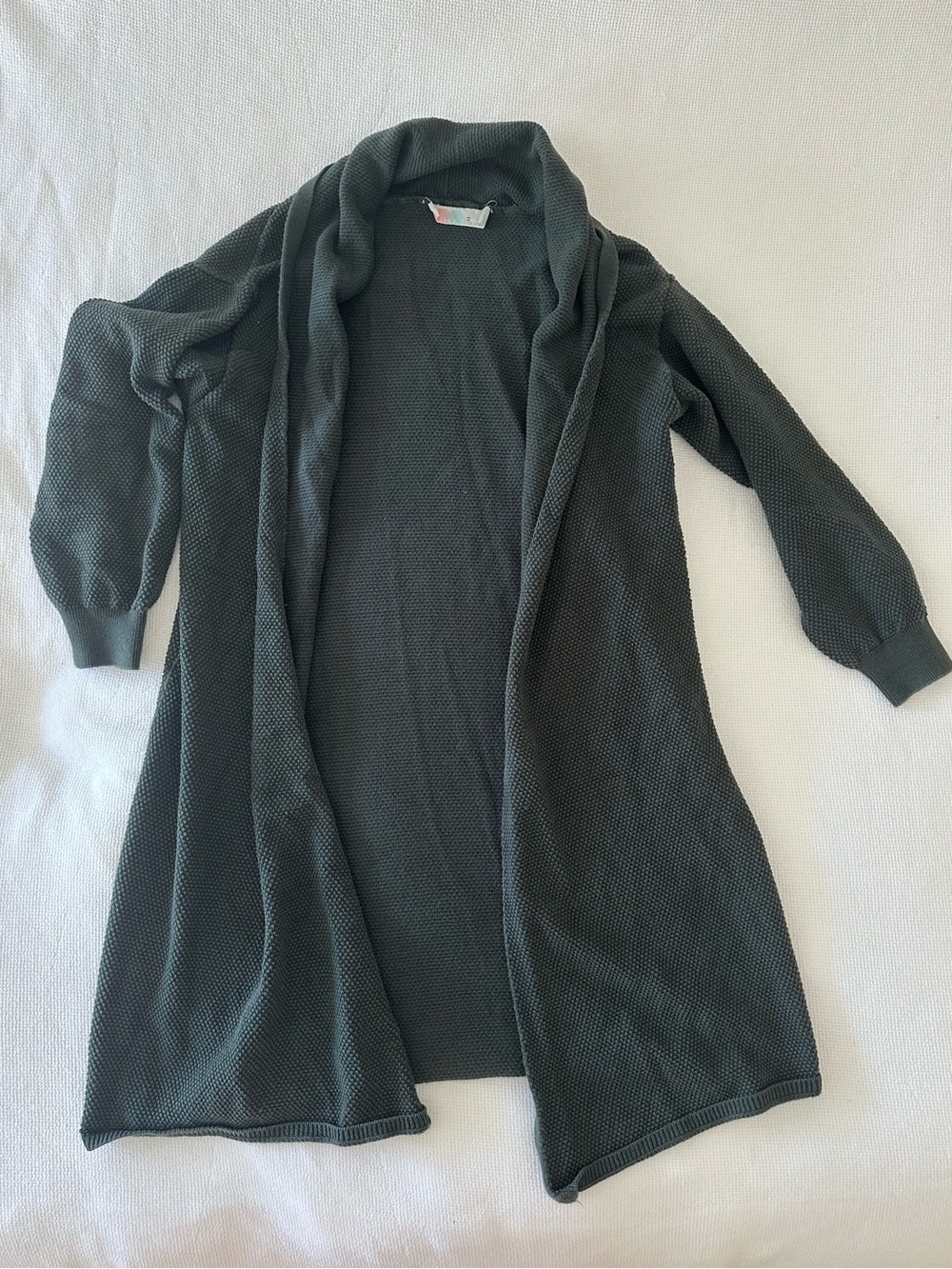 Free People Beach Open-Front Longline Cardigan in Dark Green